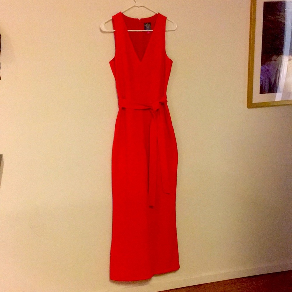 VINCE CUMUTO fire red Jumpsuit with tie sash